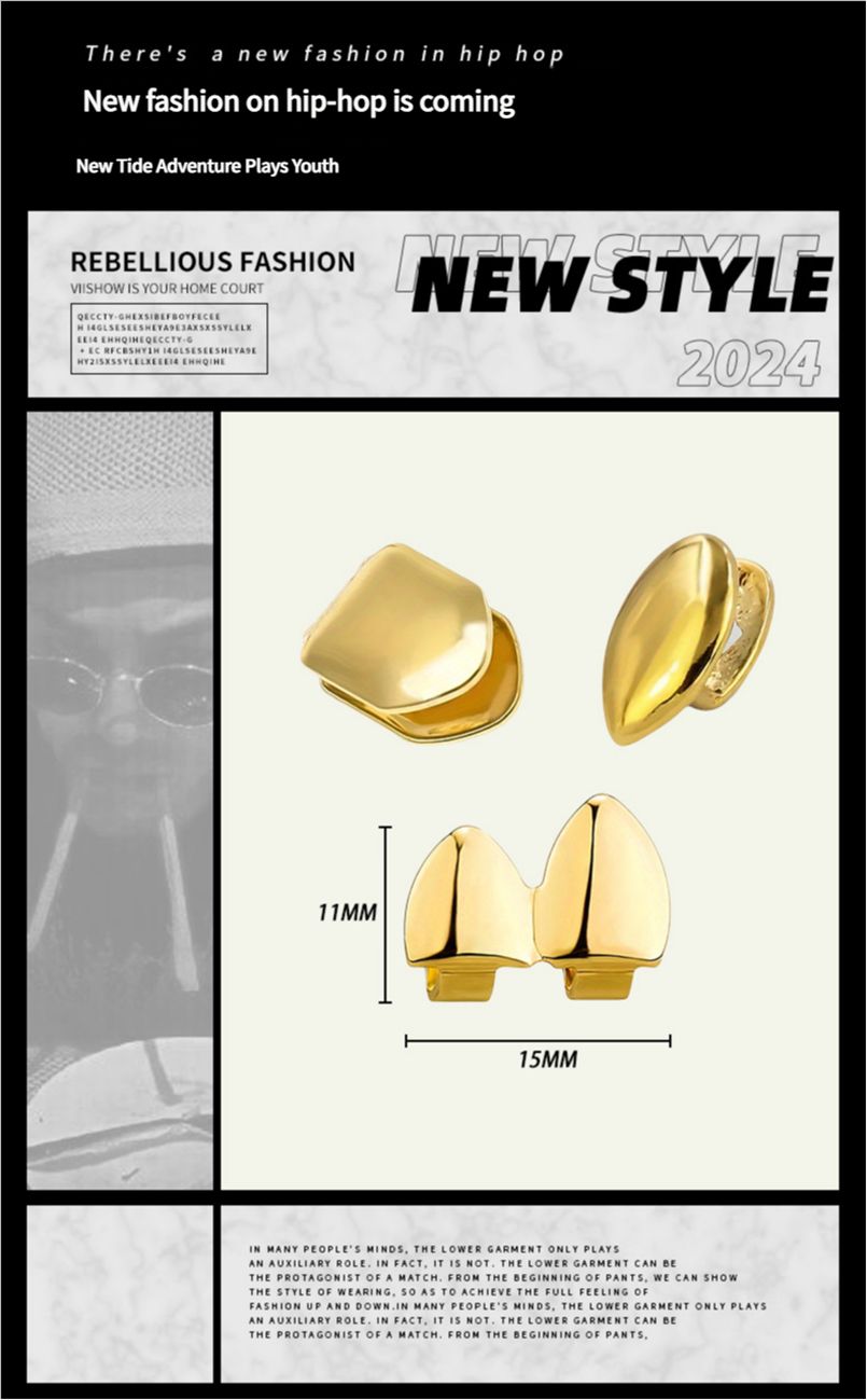 Simple glossy gold, silver and rose gold 3-piece grillz teeth grillz hip-hop grillz gold grillz silver griilz rose gold grillz gold teeth silver teeth rose gold teeth