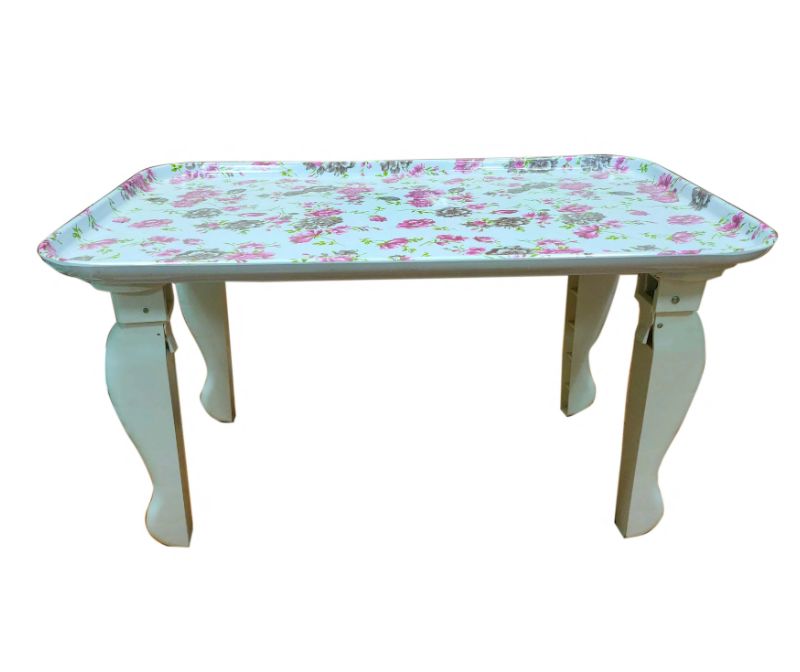 Multifunctional Folding Plastic Breakfast Bed Square Tray Floral Design Stand Durable Portable Table 70X40X2CM