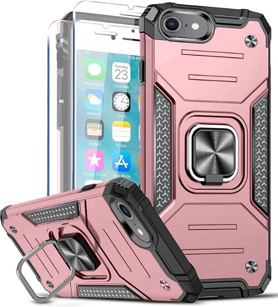 DESCRIPTION FOR DASFOND Designed for iPhone Case iPhone 8/7/6/6s, Military Grade Shockproof Protective Phone Case Cover with Enhanced Metal Ring Kickstand [Support Magnet Mount], Rose Gold, SLIVER,ROSE GOLD