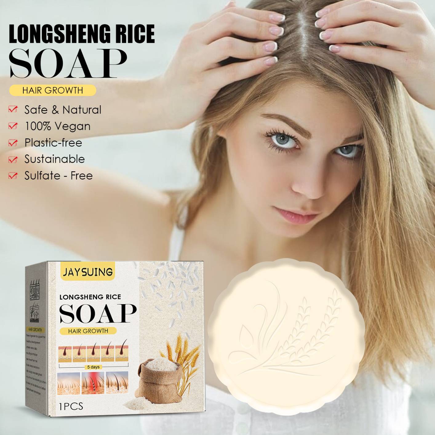 Shampoo Bar,Originpro Anti-Hair Loss Rice Shampoo Bar,Rice Water for Hair Growth,Rice Shampoo Soap Anti Hair Loss Nourish Dry Damaged Hair Repair