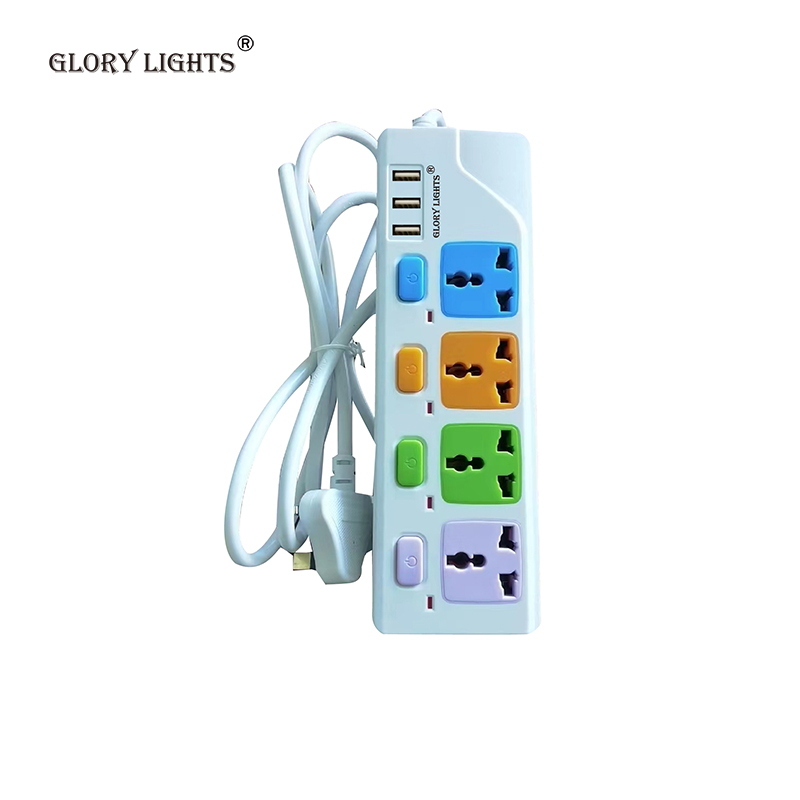 Glory Lights Electrical Extension Board Universal Way Power Button 3M Extension Cord Socket Charger Plug Adaptor 4UK Plug with 3USB Charging Port