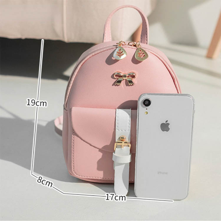 HWT05# Women's Mini Backpack Luxury PU Leather Kawaii Backpack Cute Graceful Bagpack Small School Bags for Girls Bow-knot Leaf Hollow