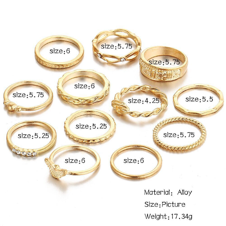 12PCS Women's Ring Set Wing Knot Carved Retro Ring Jewelry