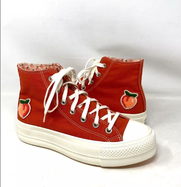 Shoes Converse Chuck Taylor Lift Platform Unisex Shoes Peach/Red/White Canvas
