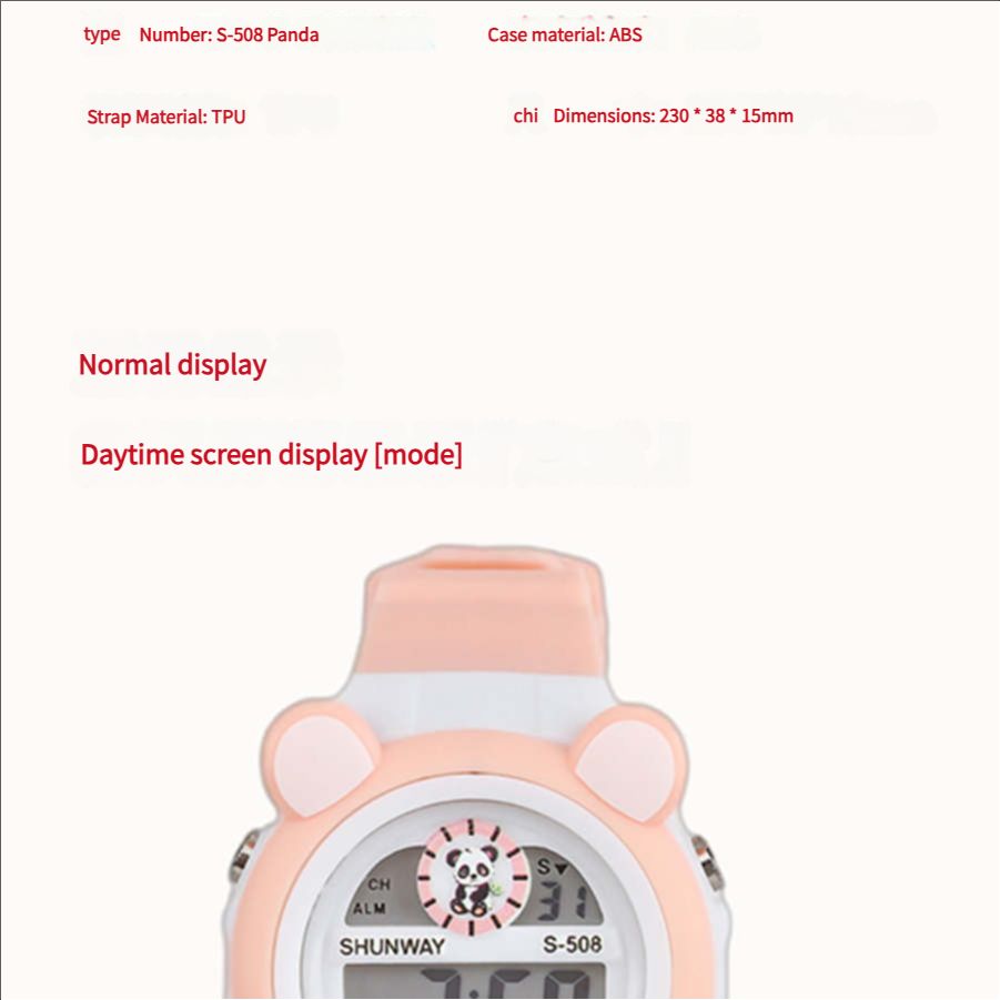 New stock panda cartoon children's electronic watch student party waterproof night light multifunctional alarm clock electronic watch