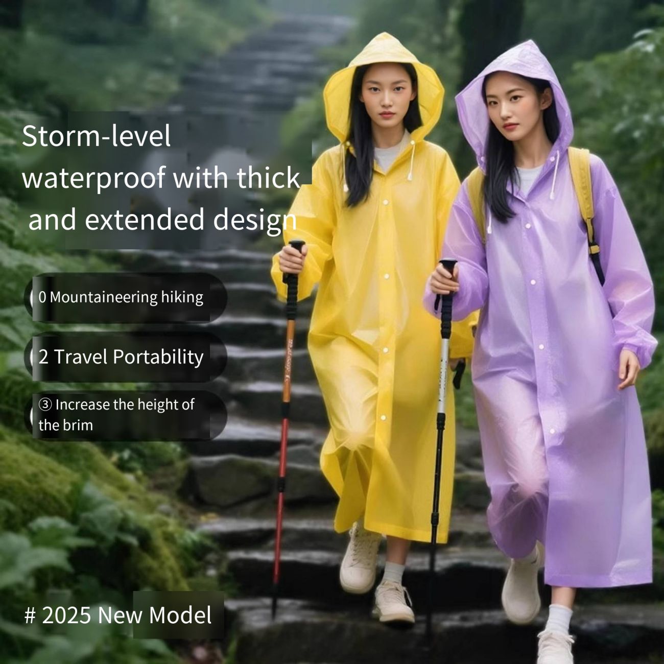 Thick EVA Transparent Rain Cape Reusable One-Piece Raincoat Windproof Waterproof Poncho for Adult Cycling Travel Outdoor Use