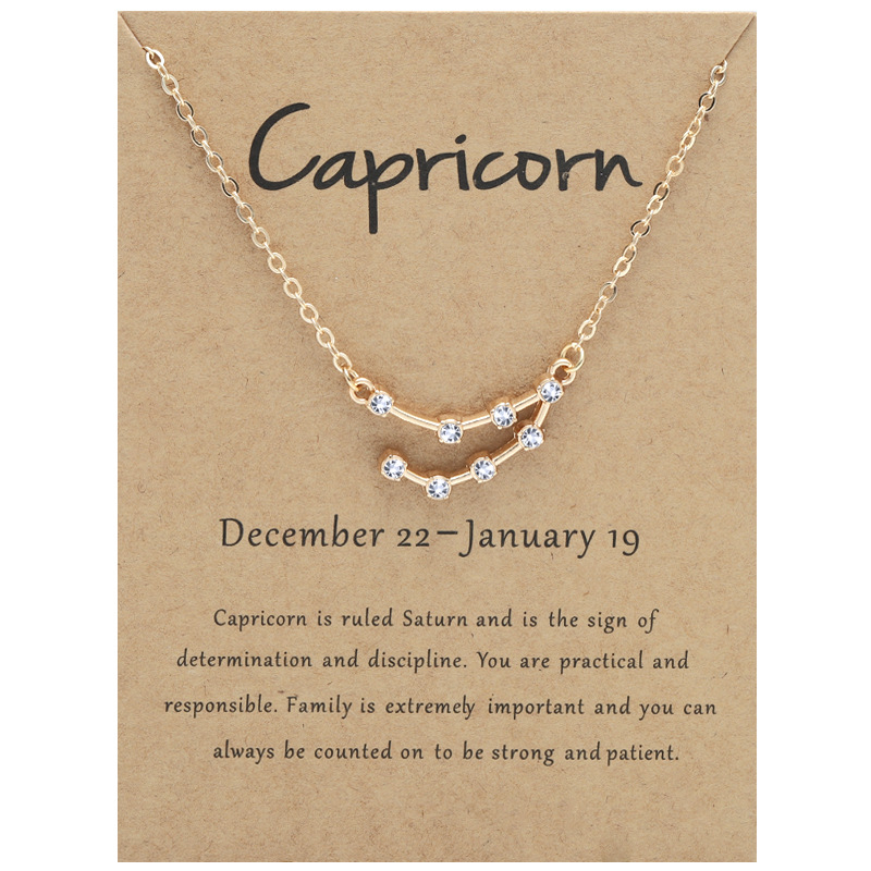 Netflix 12 zodiac signs with diamonds necklace ins brown card rhinestone collarbone chain