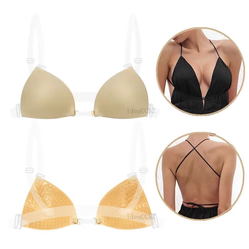 Sticky Bra for Women Backless Wedding Dress Silicone Plunge Deep U Neck Adhesive Bras Lift Boob Invisible Underwear Nipple Cover