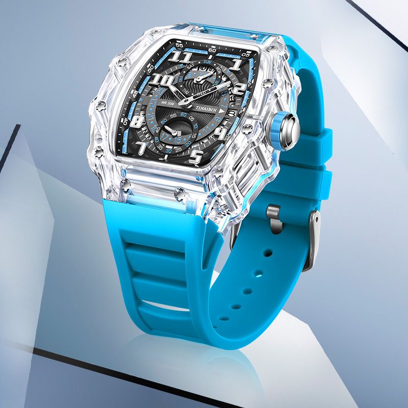 Explosive high-end men's watch transparent wine barrel quartz watch glow-in-the-dark fashion watch