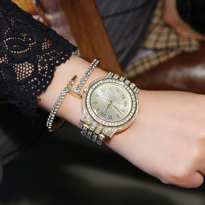 women's diamond-set watch set fashion girl nail bracelet and watch set