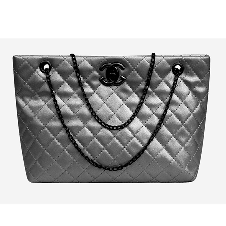 CHG-Ladies bags Tote bags Metal chain women's bags Lady single shoulder bags &amp; Zipper handbag (large zipper bag) (Black / Silver)