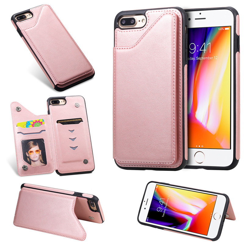Pure Color Phone Case For iPhone 7 Plus iPhone 8 Plus 5.5 inch PU Leather Wallet Phone Cover with Card Pockets Kickstand