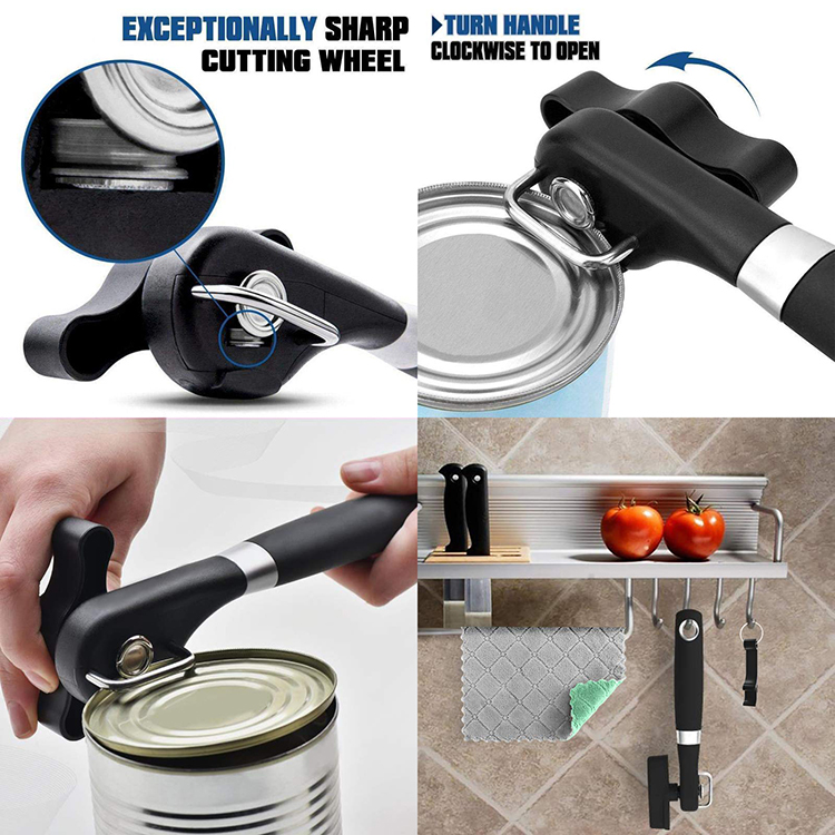 Can Opener Smooth Edge Manual, Can Opener Handheld, No Sharp Edges with Soft Grips, Food Grade Stainless Steel Cutting Can Opener, Professional