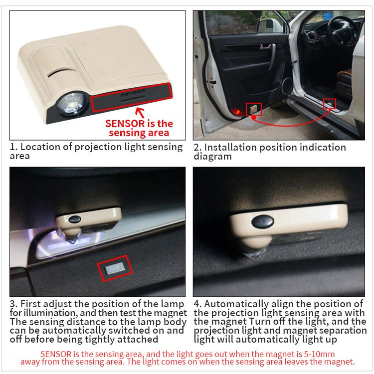 Car welcome light door open light door laser projector birthday cake etiquette light decoration free wiring modification light