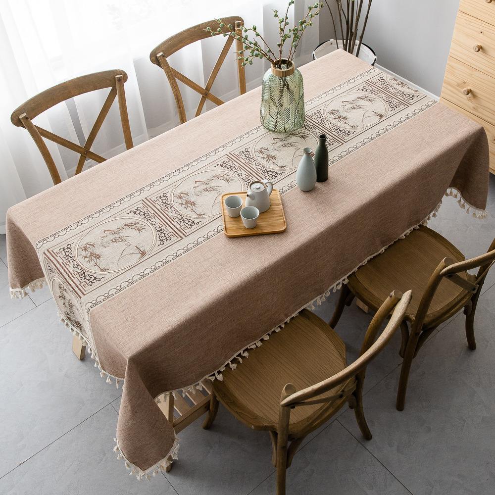 HG-ZB-005 Geometric Pattern Tablecloth, Cotton and Linen Rectangular Tablecloth