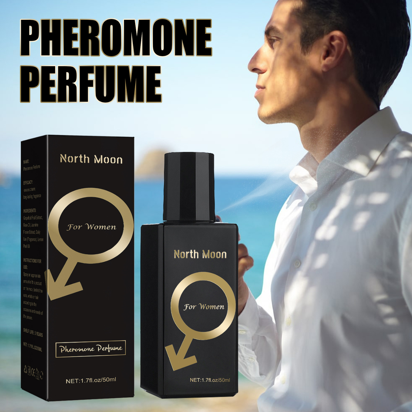 North Moon Men's Eau De Toilette, Men Pheromone Perfume 50ML Fresh Long Lasting Charming Natural  Fragrance Light Cologne for Daily Dating