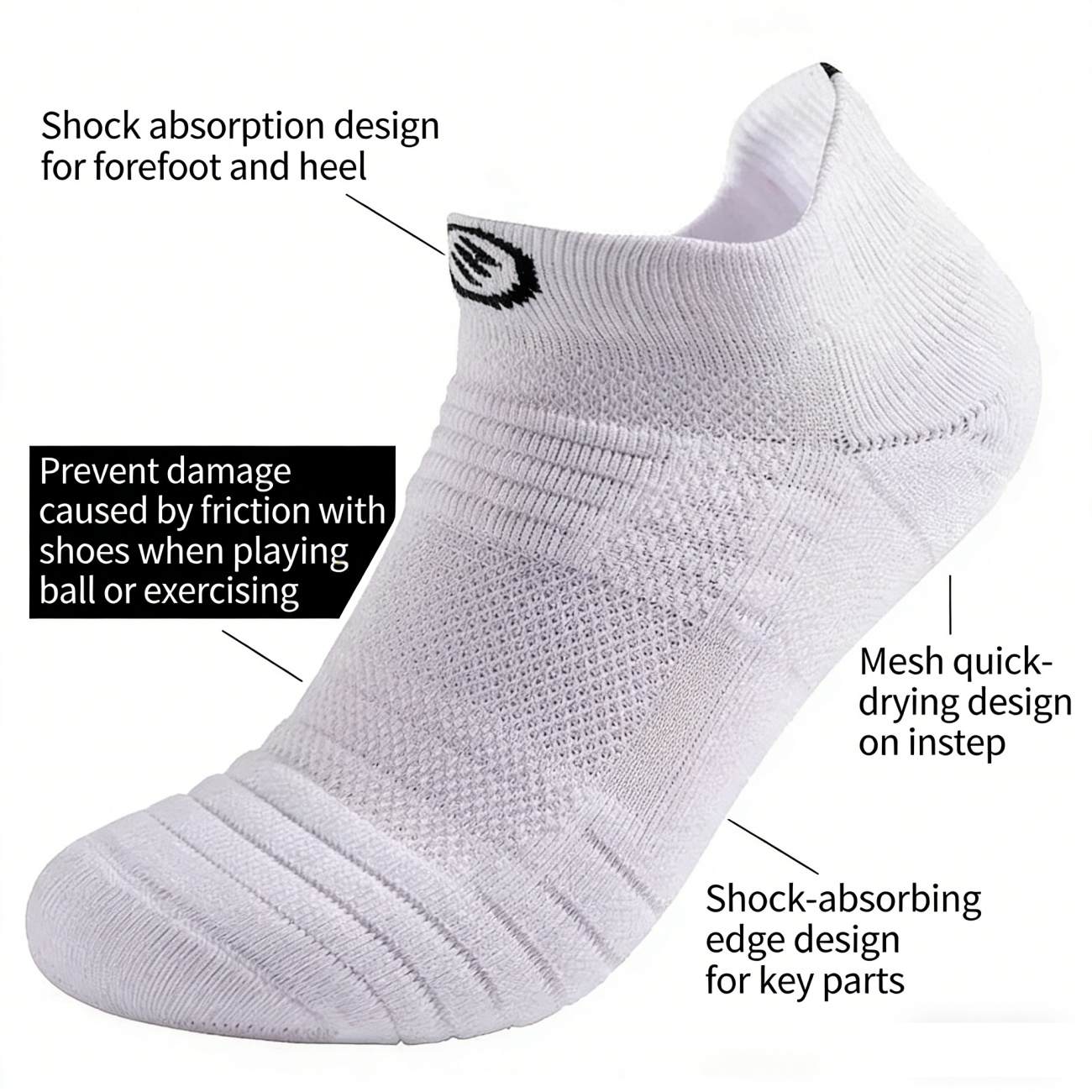 Men's Professional Low Cut Sports Socks, Breathable Mesh Running Basketball Socks, Thickened Terry Sole Cushioned Athletic Socks for Summer, All Seasons