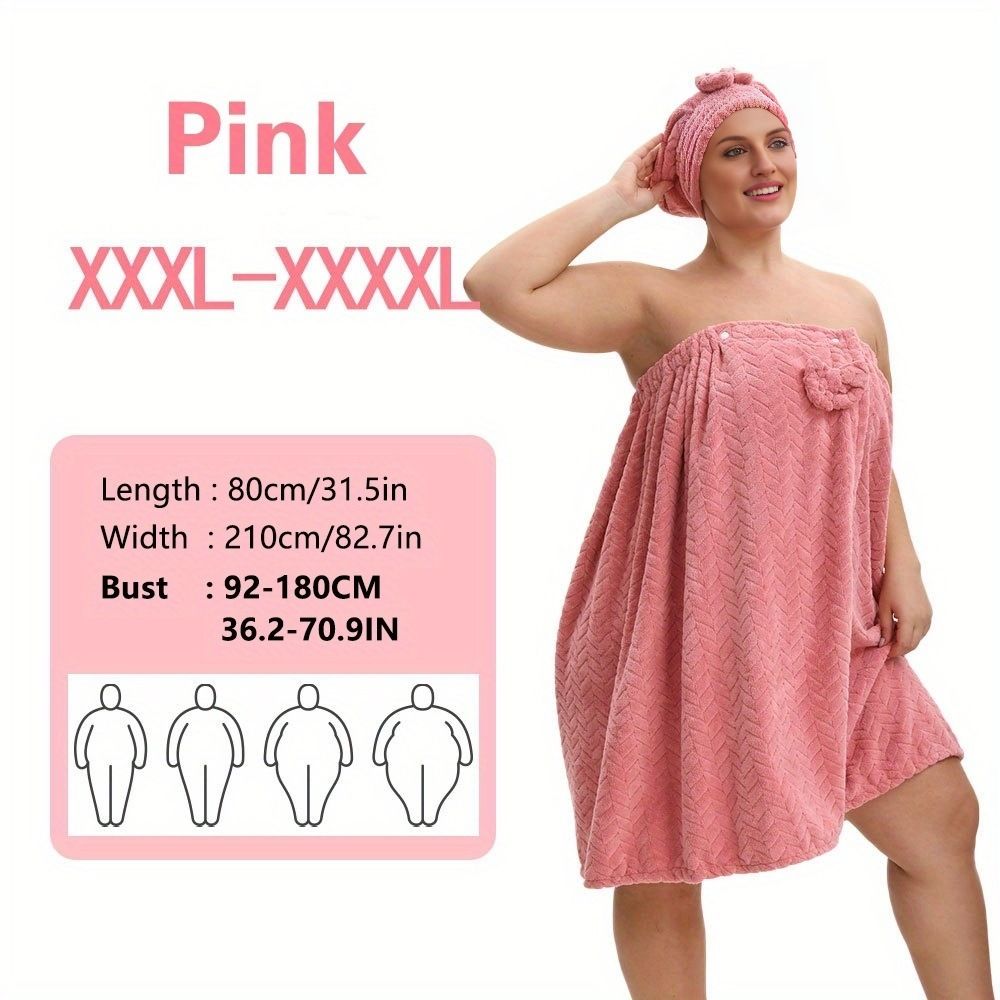 Summer Women Solid Color Bandeau Bath Dress Set, Ultra Soft Skin-friendly Absorbent Bath Robe, Quick Dry Hair Cap & Wearable Bath Towel 2-in-1 Set, Portable Lightweight Home Bathroom Shower Accessories