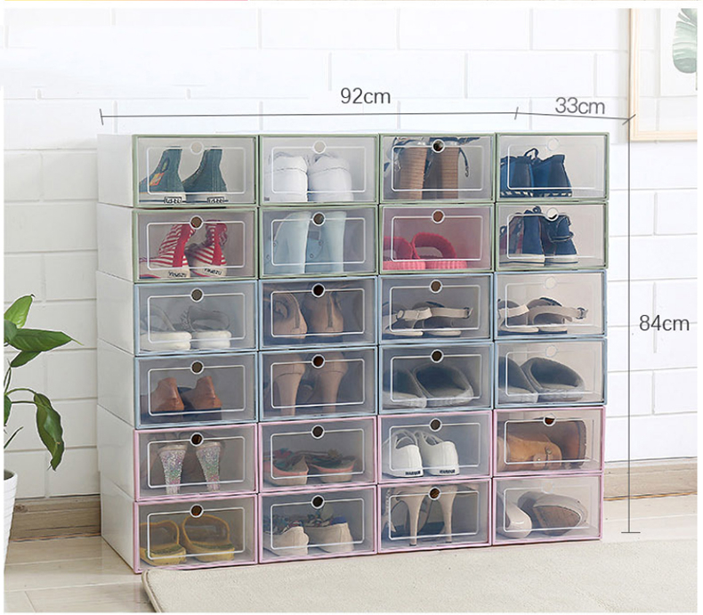 RY030 3pcs Shoe Boxes Sets Clear Plastic Stackable Foldable Shoe Box Stackable Shoes Storage Box Display Box Flap Shoe Container