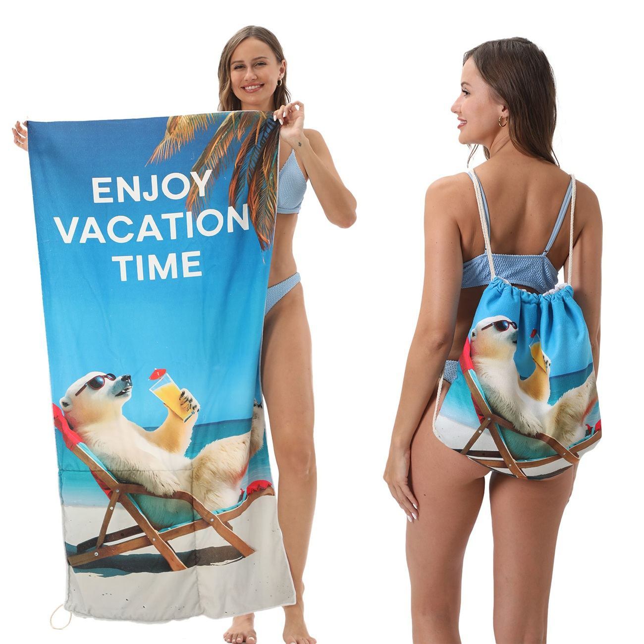 2 - in - 1 foldable beach towel, printed bath towel, all - in - one beach towel with a storage bag that can be folded and storedYTB-001-2