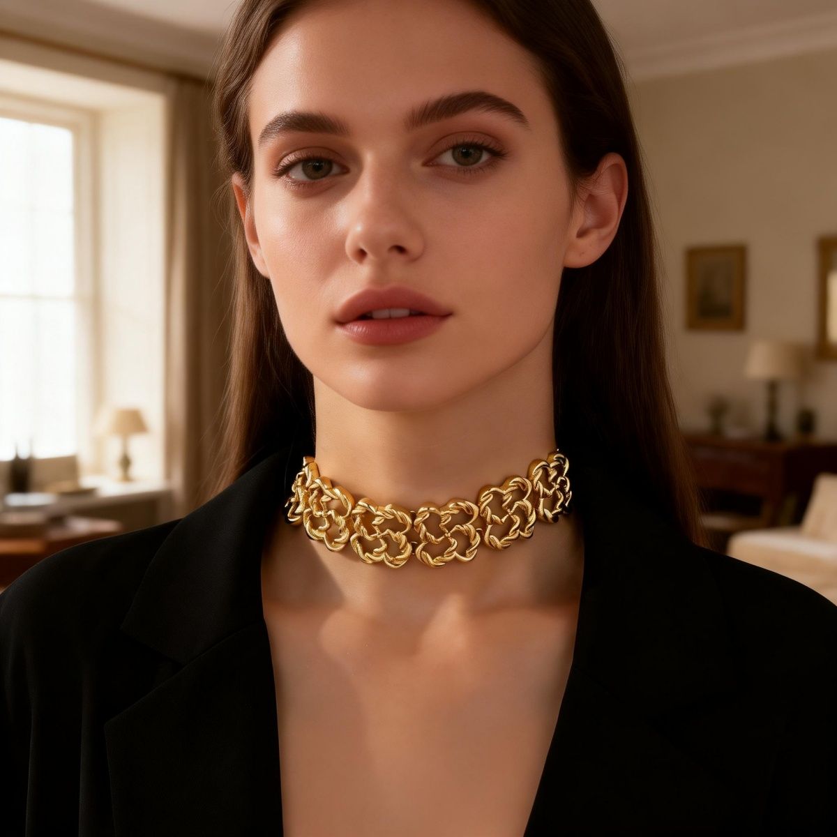 Exaggerated Hollow Mesh Choker Necklace for Women, Trendy Fashion Metal Collar Neck Accessories, Unique Personalized Temperament Statement Neck Jewelry for Daily Club Party