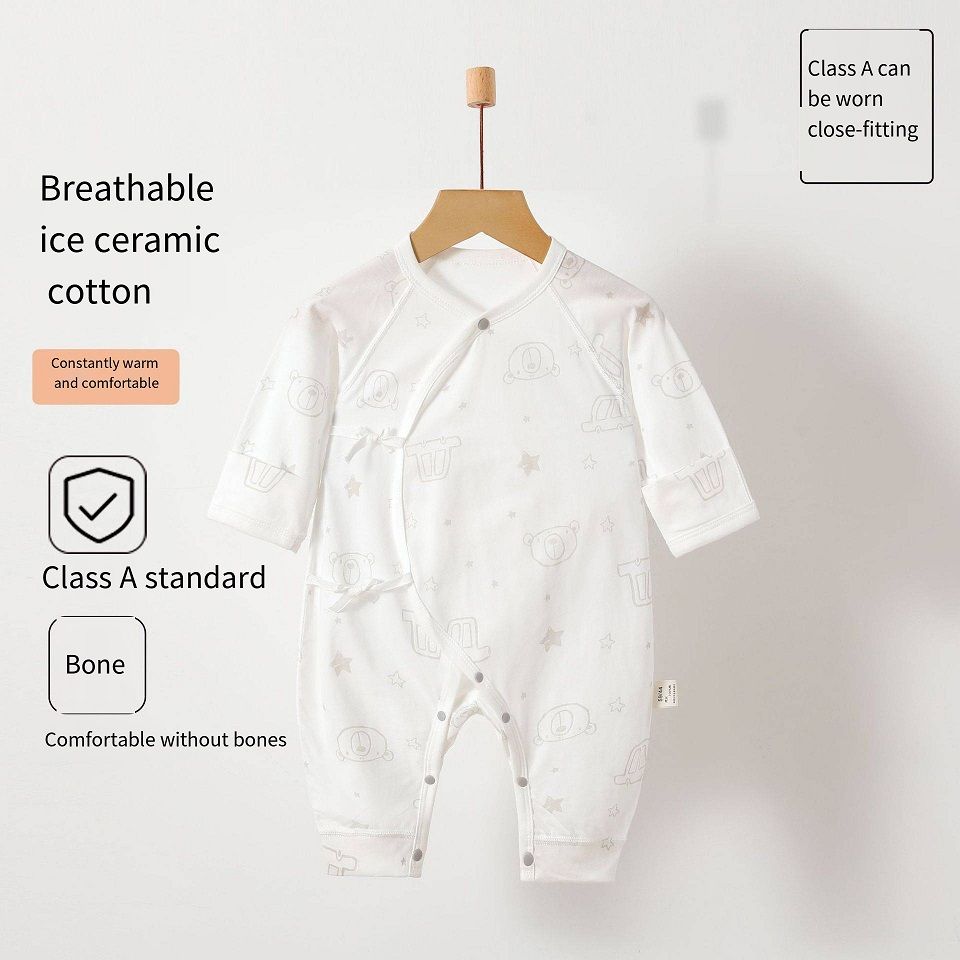 Newborn 100% Cotton Kimono Romper, Summer Thin No Bone Stitching Long Sleeve Onesie, Breathable Baby Sleep Jumpsuit, 52-66cm
