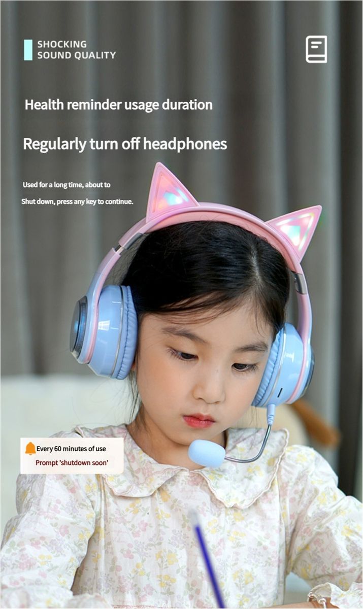 Cat Ear Ears Back Earphones Head Mounted Children's Recitation Bluetooth Student Learning Specific Luminous Endorsement Artifact
