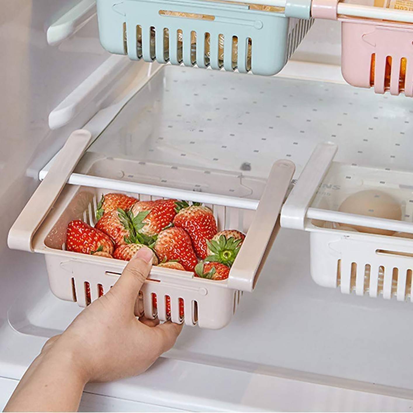 Fridge Drawer Organizer,Unique Design Pull Out Bins, Fridge Shelf Holder Storage Box, Small Size, Fit for Fridge Shelf Under 0.5 inch