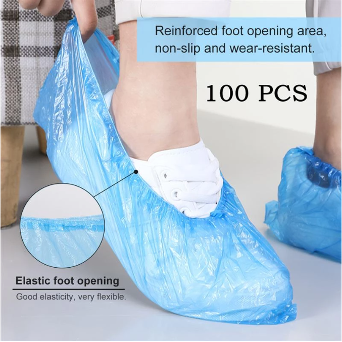 100 Pcs Plastic Disposable Shoes C100 Pcs Disposable Plastic Shoe Covers, Cleaning Shoe Covers, Waterproof Protective Shoe Covers