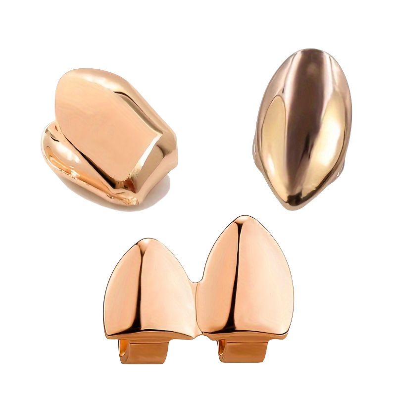 Simple glossy gold, silver and rose gold 3-piece grillz teeth grillz hip-hop grillz gold grillz silver griilz rose gold grillz gold teeth silver teeth rose gold teeth