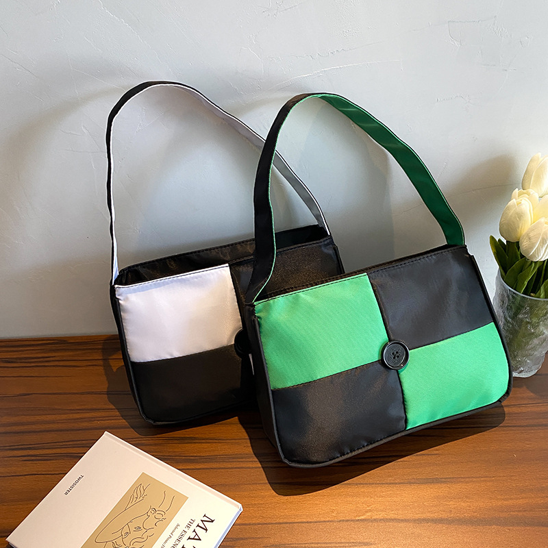 2-914-2 Small Nylon Shoulder Bags for Women Contrast Color Elegant Feminine Mini Handbags with Zipper Closure