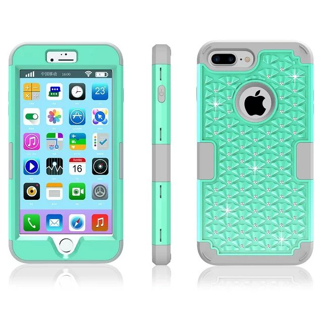 Rhinestone Shockproof Armor Phone Case For iPhone 7 iPhone 8 iPhone 7 Plus iPhone 8 Plus Silicone+PC Hybrid Phone Cover Shell