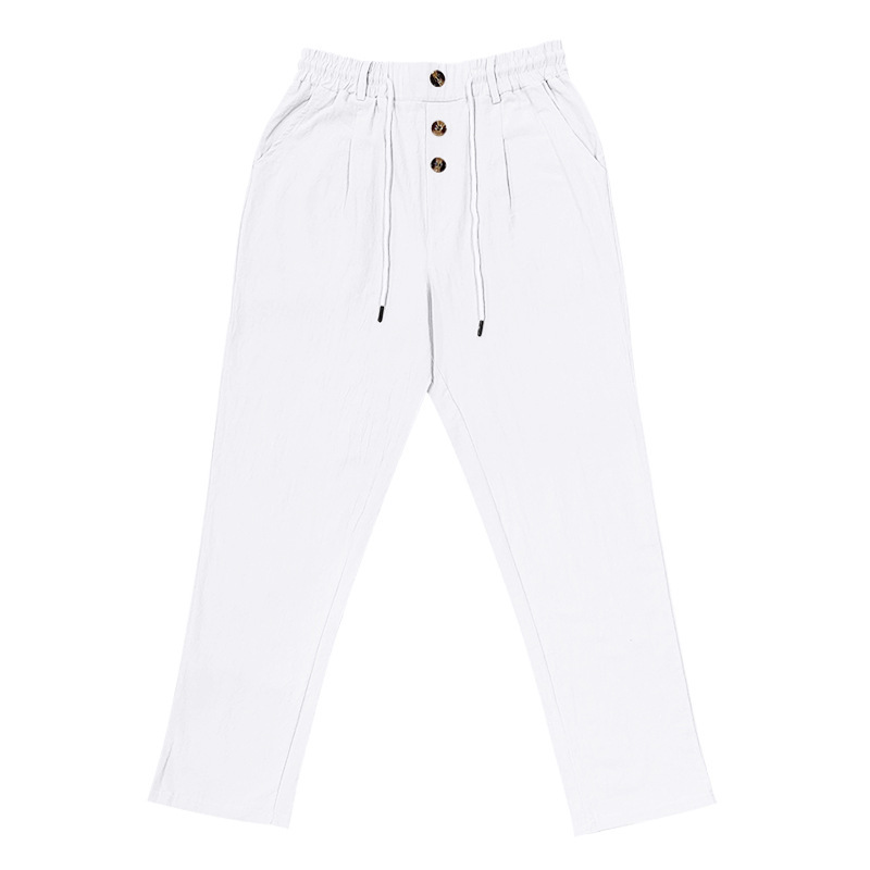 Men's Bottoms Pants Casual American Men's Cotton Linen Pants Button Decoration Drawstring Summer Beach Pants Straight Tube Solid Color Breathable Pants