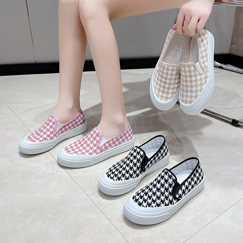 2206  comfortable flats for women, casual shoes for girls, plaid pattern single shoes