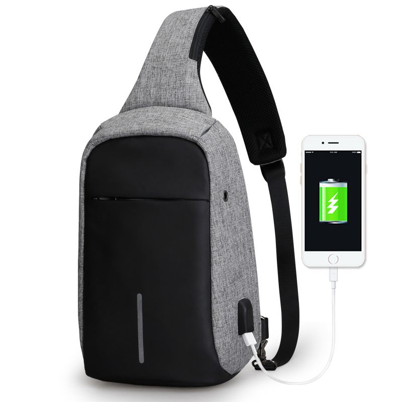 Chest Bag Men's USB Charging Backpack Shoulder Chest Bag Casual Travel Waterproof Bag