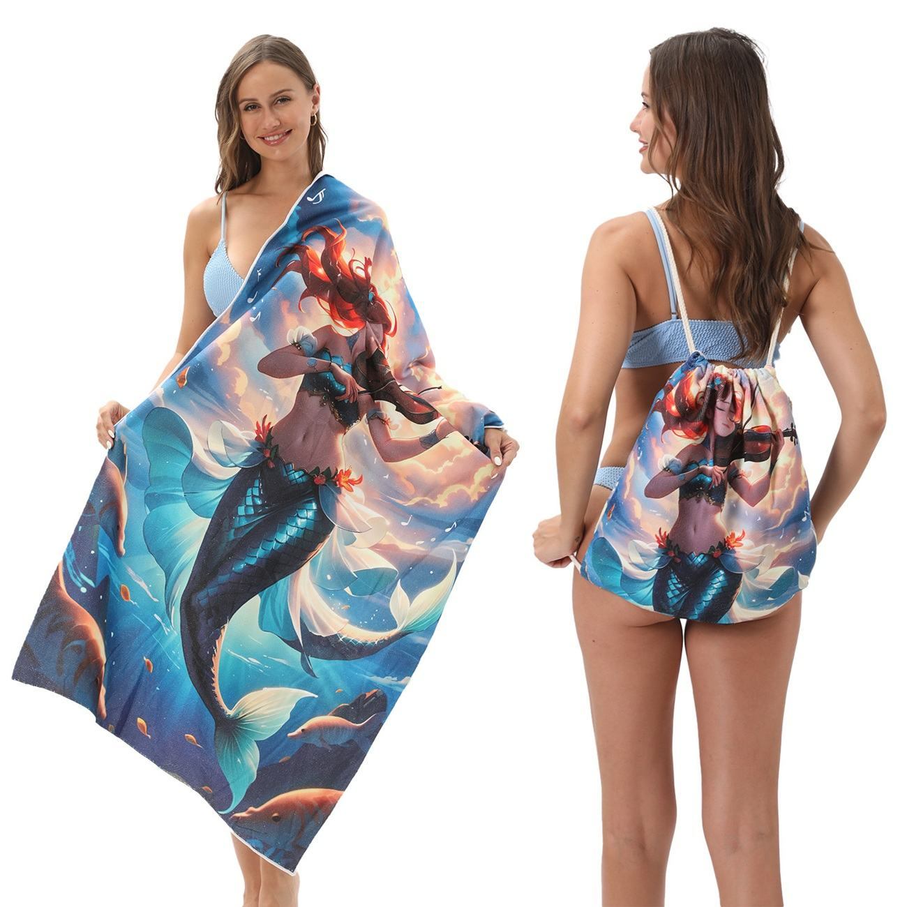 2 - in - 1 foldable beach towel, printed bath towel, all - in - one beach towel with a storage bag that can be folded and storedYTB-001-17