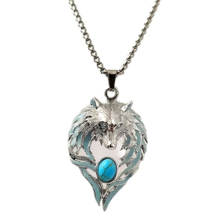 Street domineering Wolf King luminous necklace CRRSHOP Luminous pendant necklace, Hip Hop Turquoise Diamond Glow Pendant necklace free shipping