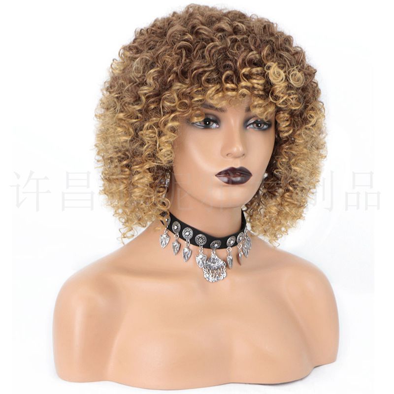 Women's small curly black wig fluffy afro wig chemical fiber full head cover WS707A