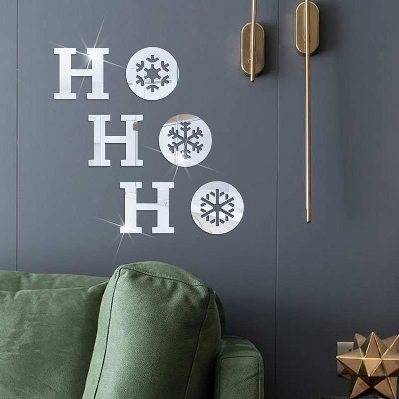 JM822 Christmas Decorative Letters Ho Snowflake 3D Acrylic Mirror Sticker Holiday Decoration Diy Self-Adhesive Wall Sticker