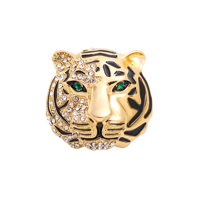 vintage punk tiger head brooch crystal animal tiger pin badge lapel pin for men and women
