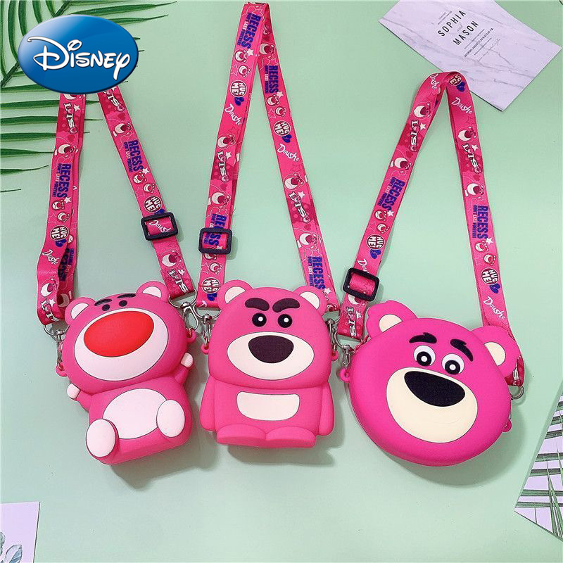 Disney Cartoon Strawberry Bear Cute Messenger Bag Children Large Capacity Shoulder Bag Fashion Casual Silicone Girls Coin Purse