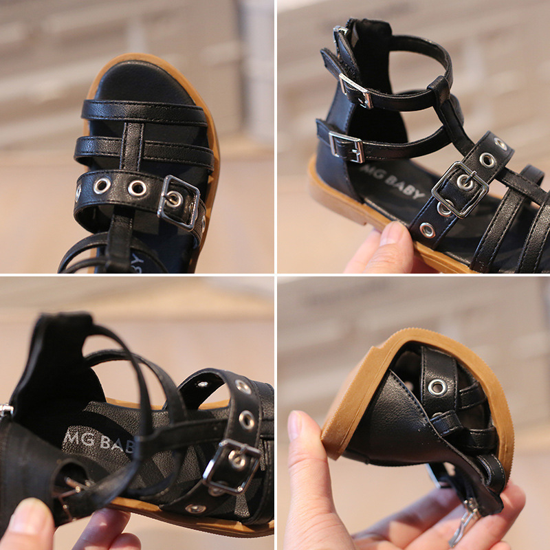 Women Girls Roman Shoes Open-toe Buckle Flat Casual Soft Bottom Sandals High Top Children's Beach Shoes
