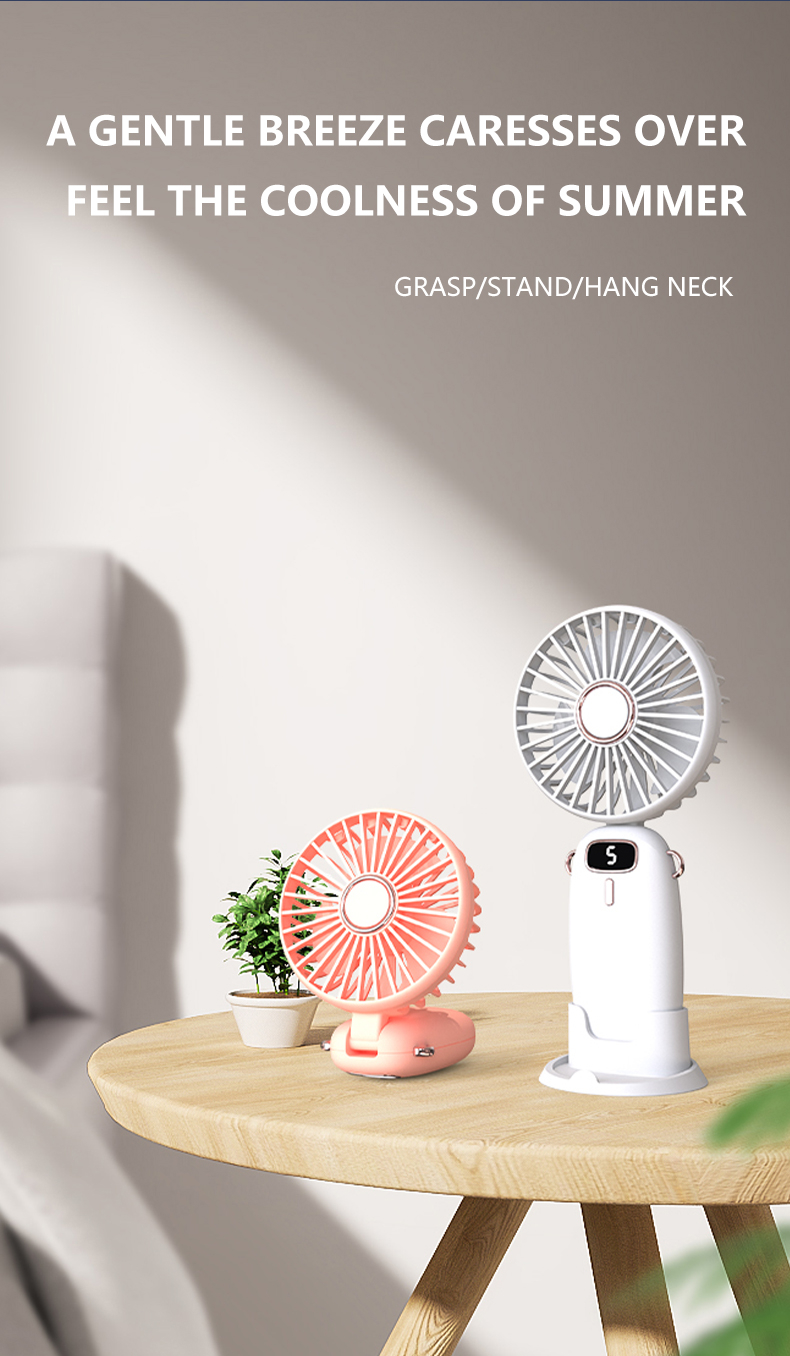 T14 Portable Handheld Fan, USB Rechargeable Foldable Fan, Personal 5 Speed Powerful Small Desk, 90 Foldable Fan with Base, 3 in 1 Hand Travel Fan with Digital Display for Commute, Office, Pink