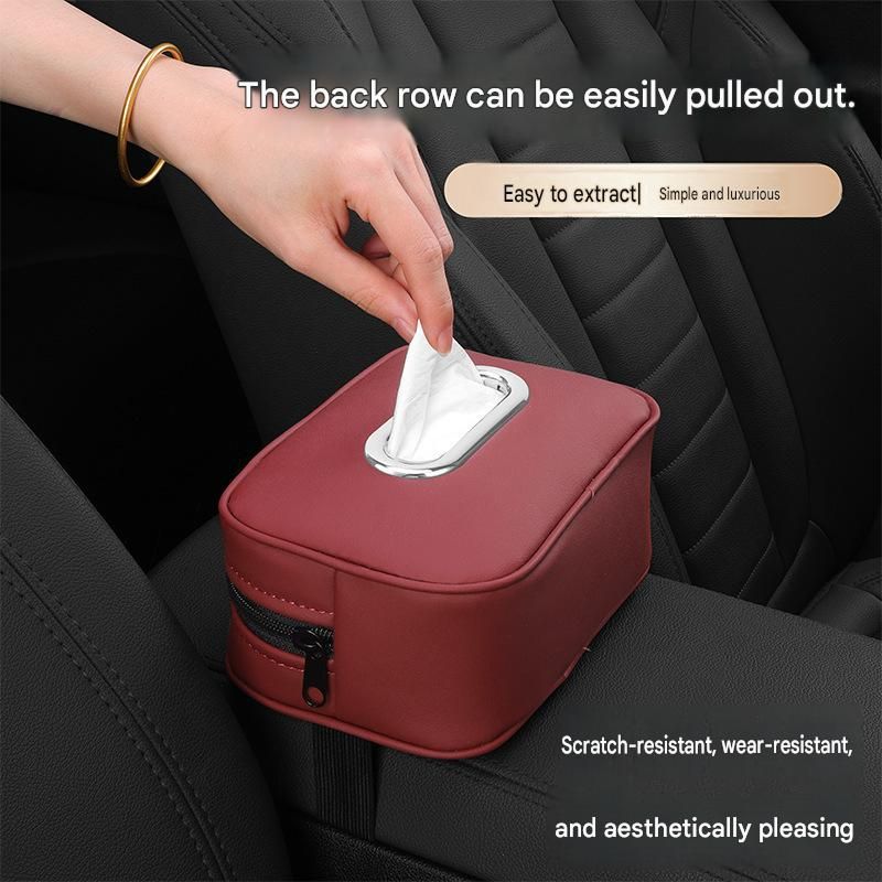 Strap-style Car Tissue Holder, Hanging Paper Towel Cover for Car Seat Back & Armrest Box, Portable Auto Tissue Dispenser Bag, Practical Interior Car Accessories