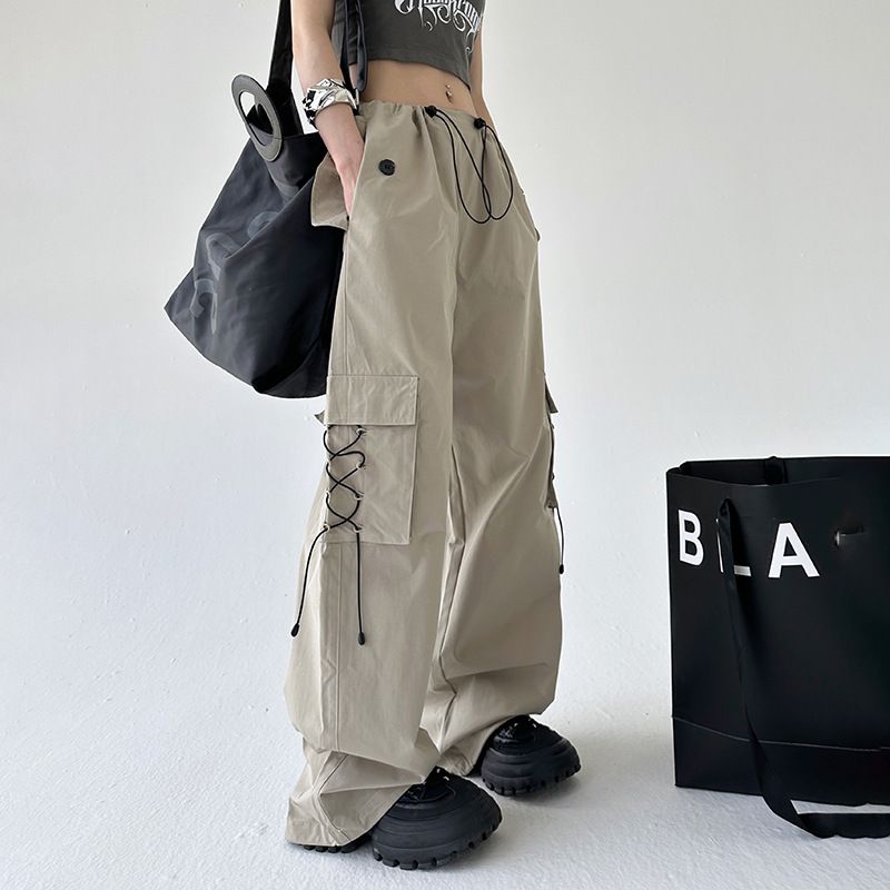 GZ05 Women's Summer New Pleated Wide-Leg Pants Drawstring Casual Pants