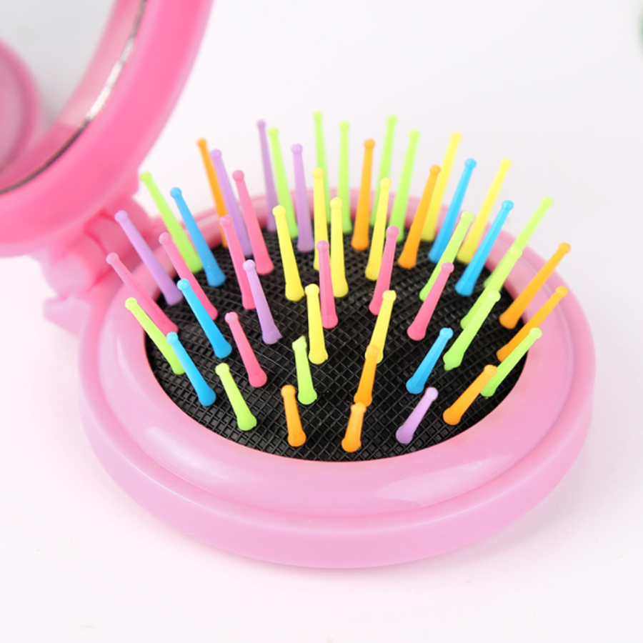 Candy Color Folding Comb Portable Solid Color Portable Makeup Mirror Airbag Comb Anti-static Massage Rainbow Comb