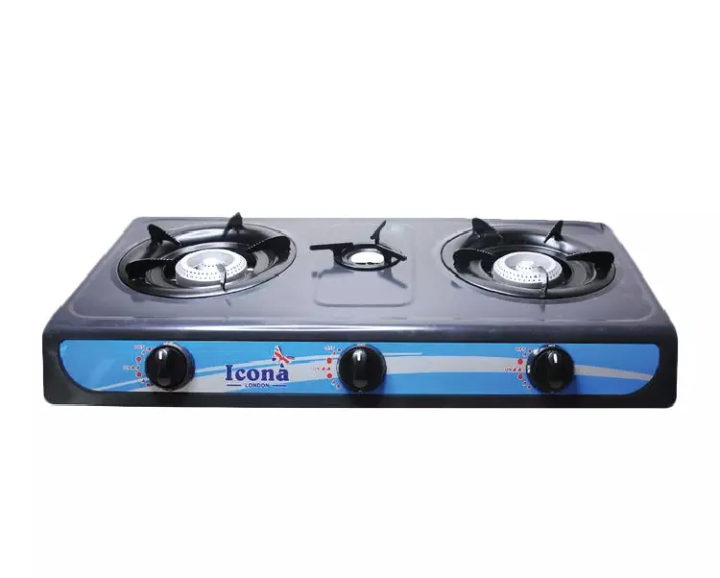 ICONA Tabletop Auto Gas Cooker - 3 Burners - Black/Blue