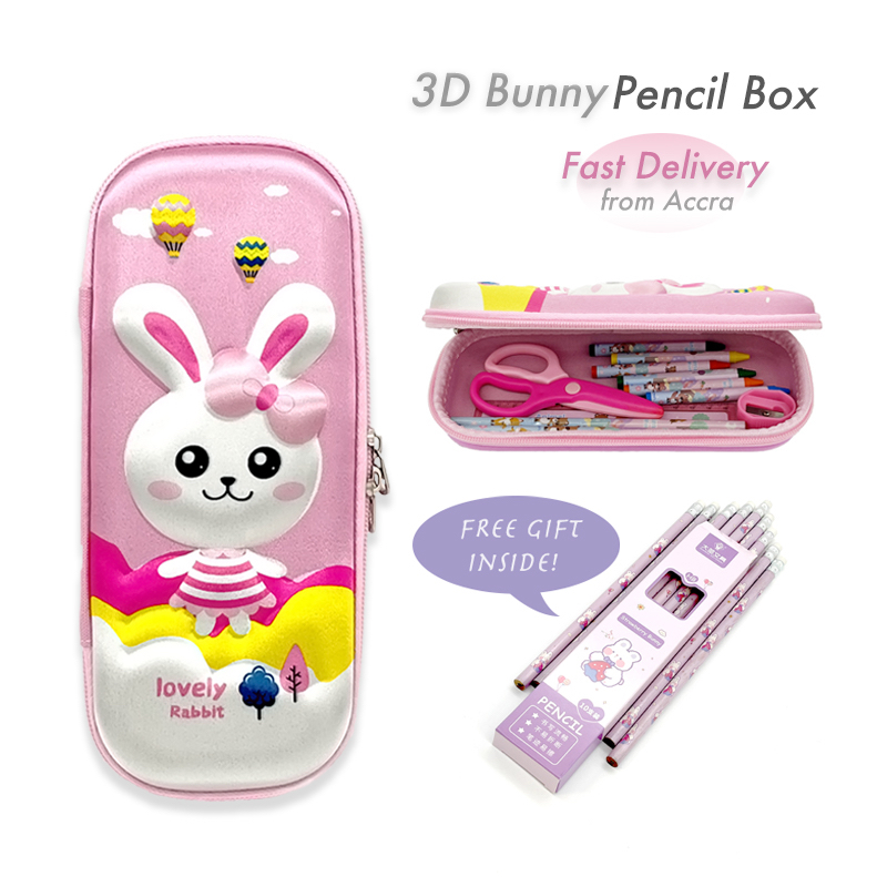 3D Embossed Pencil Box for Kids, Teens, Pencil Case for Boys, Girls, Bunny, Rabbit, Anti-Shock, Multi Compartments, Large Capacity, School Supply, Stationery

