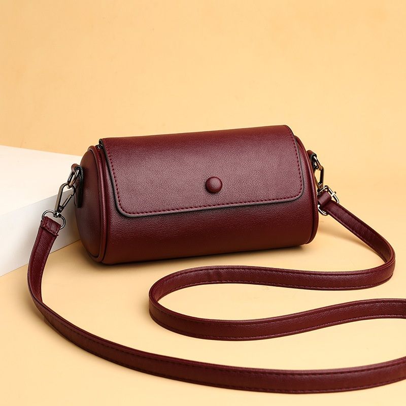  Soft Leather Small Bag Women Solid Color Cylinder Handbag New Versatile Single Shoulder Crossbody Bag
