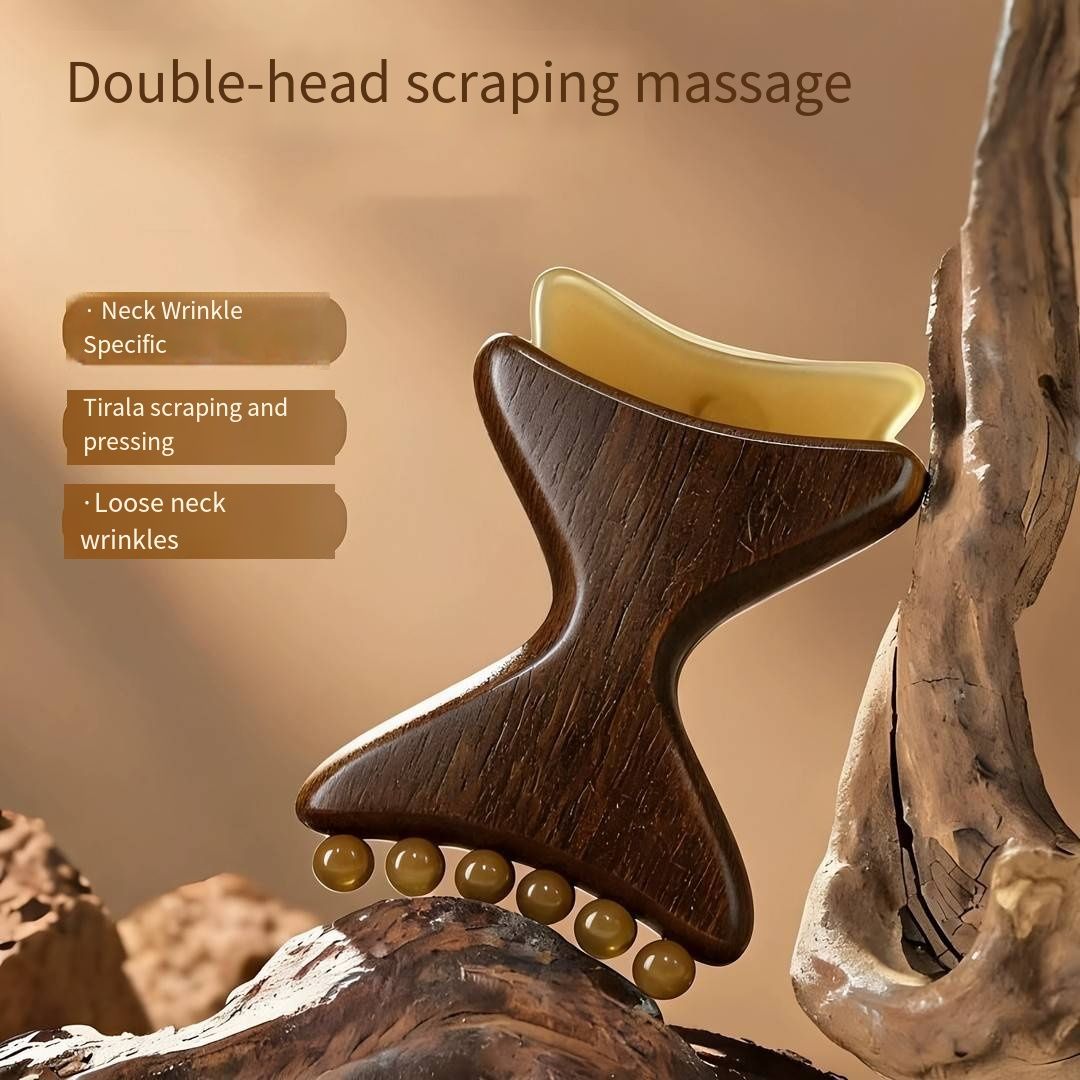 Natural Horn Solid Wood Gua Sha Board, Resin Facial Neck Meridian Scraping Tool, Portable Skin Care Scalp Relaxation Massager, Anti-Slip Handle Body Muscle Relief Guasha Plate for Home Beauty Salon Use